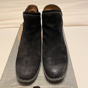 Born black suede zippered booties, used gently, smoke free home.  Size 8 1/2 M